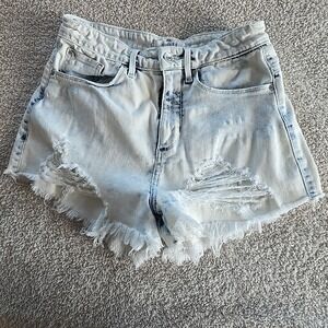 Guess Towel Bleached Denim Shorts Distressed Acid Wash Rough Hem Sz 28 Y2K 90s